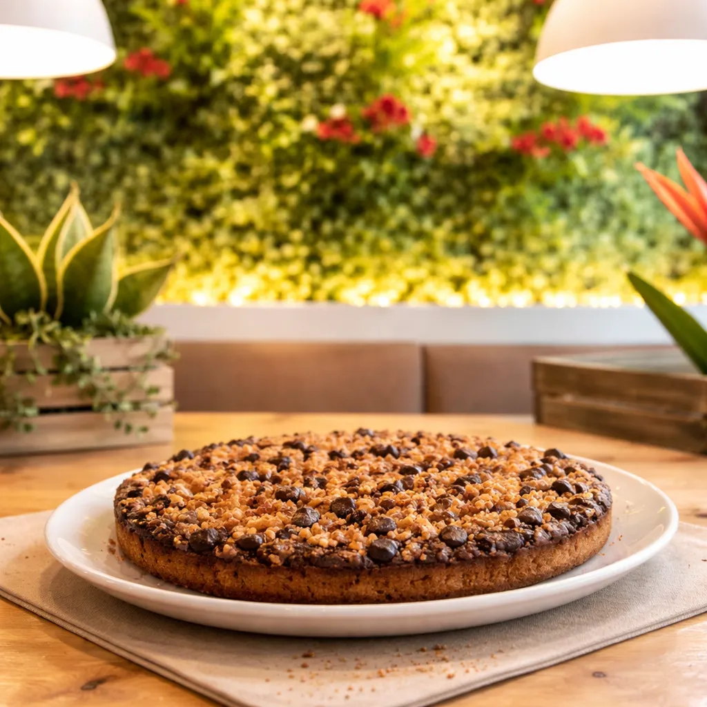 Torta alla crema vegana frutti di bosco e cioccolato a scaglie.