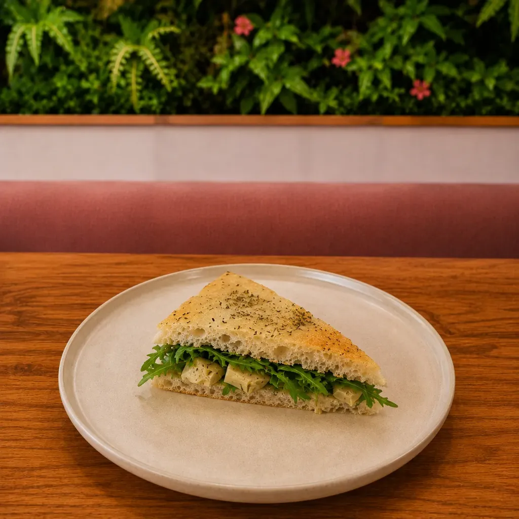Pizza farcita con carciofini, rucola e maionese veg